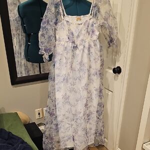Sheer Floral Dress in Purple and White
